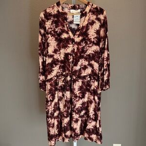 Margaux Riviera Burgundy Waist Tie Tassel Midi Dress - Size Small